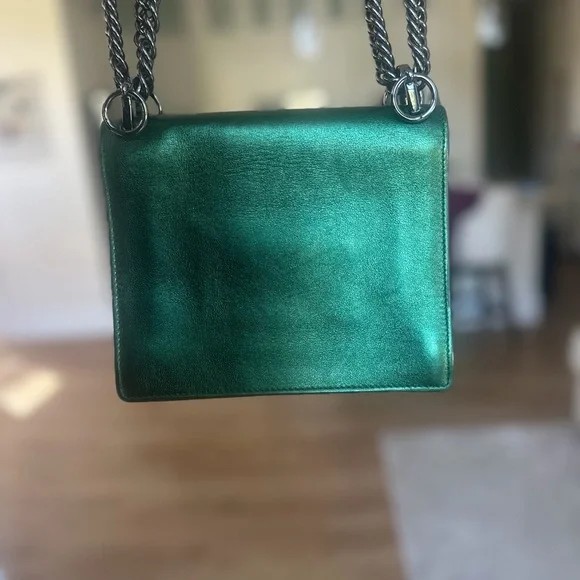 Fendi Metallic Green Leather Small Scalloped Kan I Shoulder Bag - Picture 2 of 8